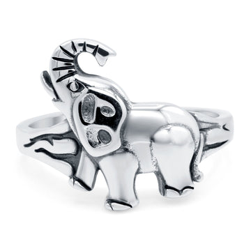 Elephant Oxidized Band Solid 925 Sterling Silver Thumb Ring (14mm)